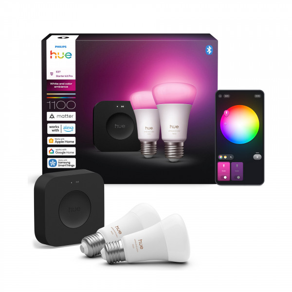 Philips Hue Starter Kit Hue Bridge Pro + 2 E27 Weiß 230V Bluetooth WLAN Leuchte
