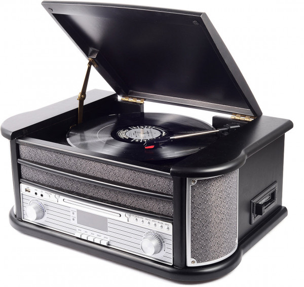 Denver MRD 51 Schwarz Musikanlage Holz Plattenspieler DAB+ FM MP3 CD AUX Retro