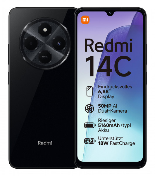 Xiaomi Redmi 14C 4G 4GB/128GB Schwarz Android 6.88"Display IP52 WLAN USB-C NFC