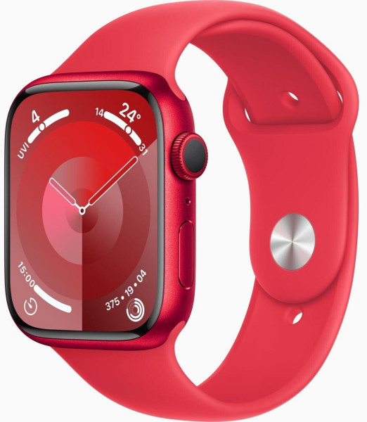 Apple Watch S9 GPS 45mm Alu Sportband M/L rot Smartwatch 64 GB OLED digital NFC