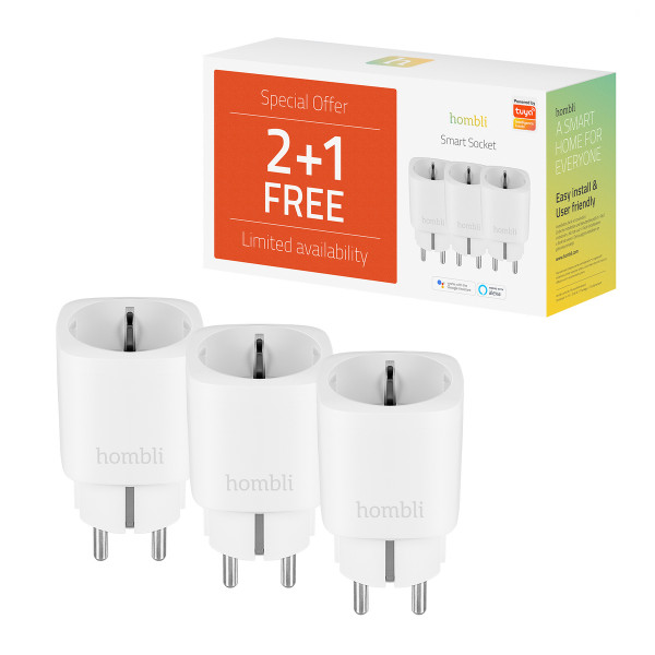 Hombli smarte Steckdose weiß 3er Pack WLAN-Steckdose Stromverbrauchmessung App