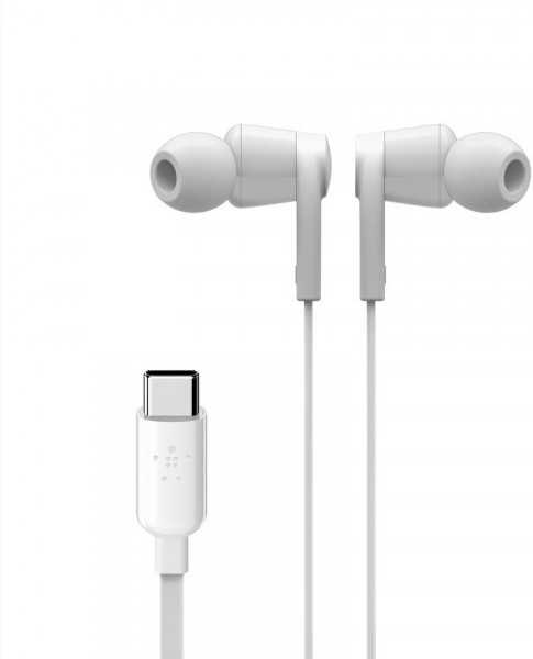 Belkin USB-C in-Ear Kopfhörer Samsung Huawei Smartphone Rockstar weiß Mikrofon