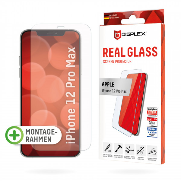 DISPLEX Panzerglas für Apple iPhone 12 Pro Max, Montagerahmen, kratzer-resistent