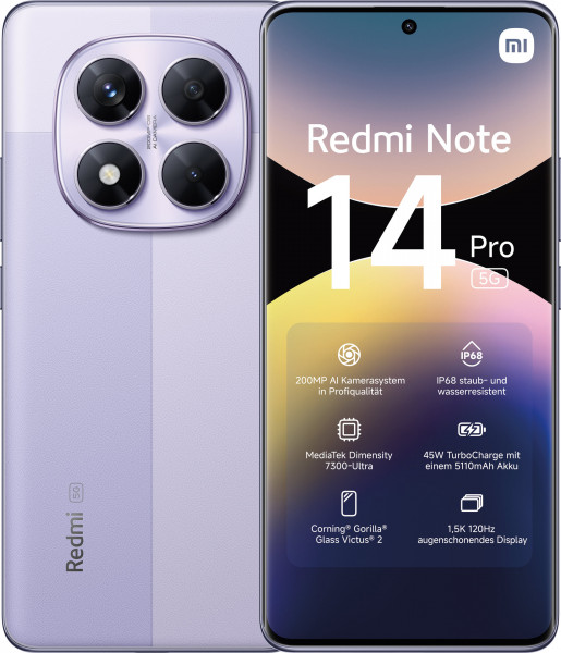 Xiaomi Redmi Note 14 Pro 5G NFC 256GB/8GB violett Smartphone 6.67" USB-C DS eSIM
