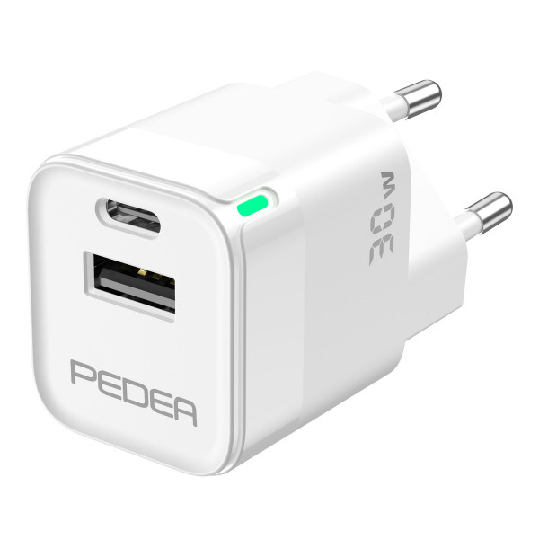 PEDEA Mini Schnelladegerät Dual-Port Weiß 30 Watt USB Typ A/C Adapter Netzteil
