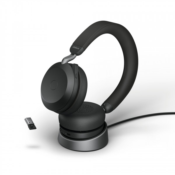 JABRA Evolve2 75 Link 380/390a UC Stereo Headset Schwarz Ladestation Überkopf