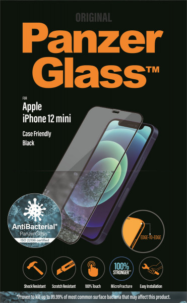 PanzerGlass E2E iPhone 12 Mini, CF, Antibakt.