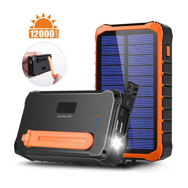 4smarts Solar Powerbank Prepper 12000mAh schwarz orange Outdoor SOS-Funktion