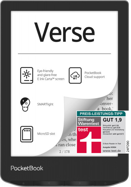 PocketBook Verse E-Reader, 6'' E-Ink Touch, 8 GB, microSD, Hellgrau - DE/AT/CH-Version