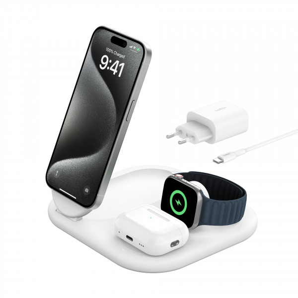 Belkin Wireless BOOST CHARGE Ladestation white Qi2 3-in-1 USB Typ-C kabellos 15W