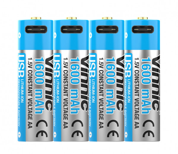 Vinnic Rechargeable Akku AA USB Type-C 4 Stück Batterie Wiederaufladung Strom