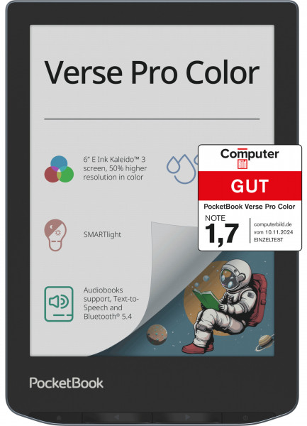 PocketBook Verse Pro Color E-Reader, 6'' E-Ink Farbdisplay, 16 GB, Bluetooth, wasserdicht, Grau