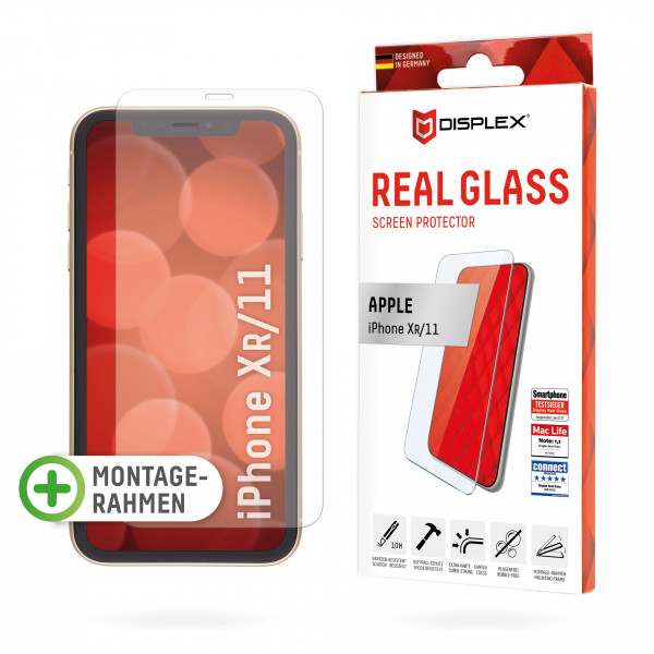 DISPLEX Panzerglas f. Apple iPhone XR/11, Eco-Montagerahmen, kratzer-resistent