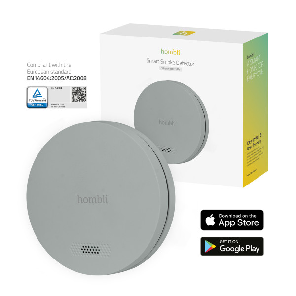 Hombli smarter Rauchmelder grau Deckenmontage magnetische Halterung Appsteuerung