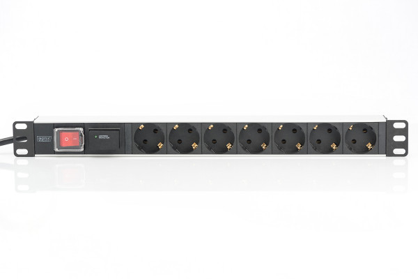 DIGITUS 1HE PDU Aluminium Steckdosenleiste 19 Zoll Schutzkontaktstecker 2 Meter