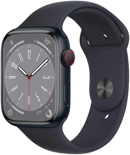 Apple Watch S8 LTE 4G 45mm Smartwatch digital schwarz 32GB Bluetooth watchOS Alu