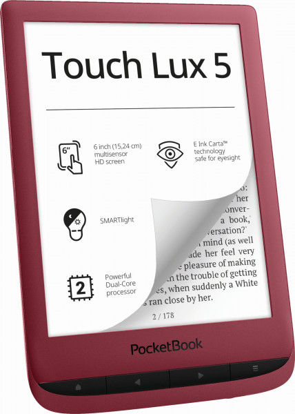 PocketBook Touch Lux 5 eBook Reader rot 6 Zoll eINK Touch 8GB WLAN SMARTlight