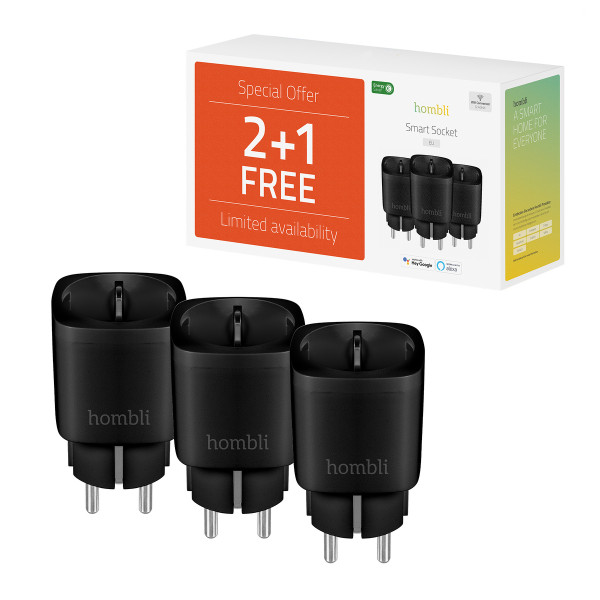 Hombli smarte Steckdose schwarz 3 Pack WLAN-Steckdose Stromverbrauchmessung App