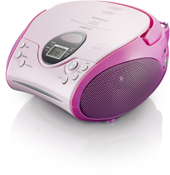 LENCO SCD-24 Stereo tragbares UKW-Radio mit CD-Player/Speicher Rosa AC/DC