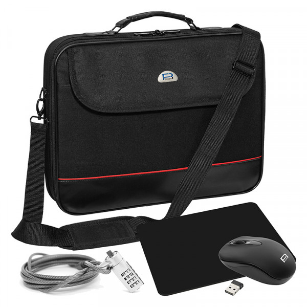 PEDEA Laptoptasche Starterset Trendline schwarz 18,4 Zoll kabellose Maus Mauspad