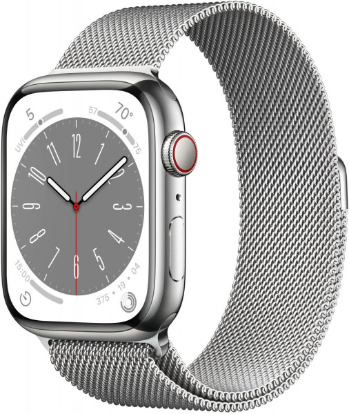 Apple Watch Series 8 Silber 32 GB iOS Smartwatch 45 mm eSIM LTE watchOS Wi-Fi