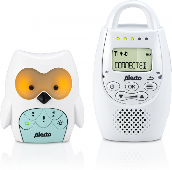 Alecto DBX-84 DECT Babyphone Eule Weiß Minze bis 300m Reichweite Nachtlicht